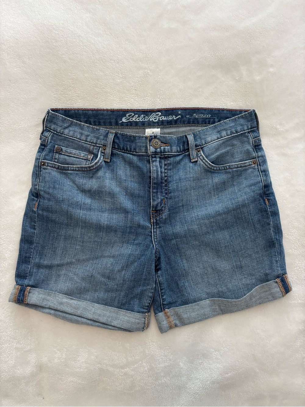 Women’s Eddie Bauer Boyfriend Fit Blue Denim Shorts Size 2